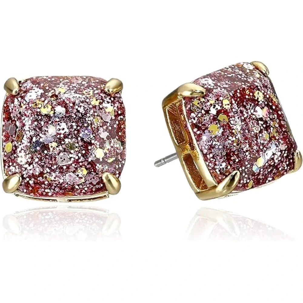 Kate Spade New York ♠️ something sparkly rose gold glitter square studs - Picture 4 of 7